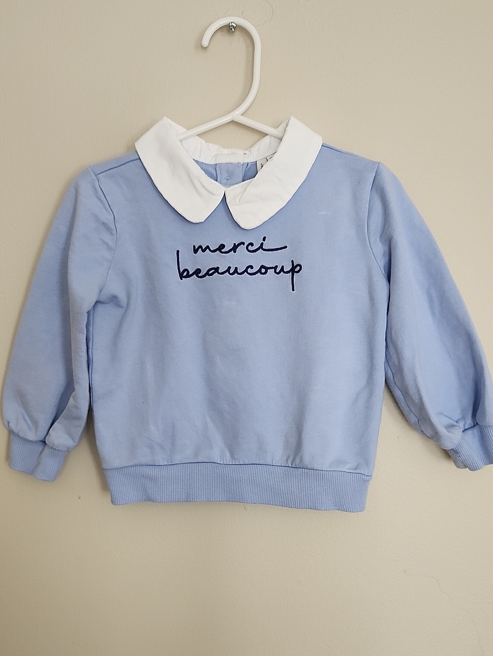 Janie And Jack Blue Peter Pan Collar Kids Sweatshirt "Merci Beaucoup"